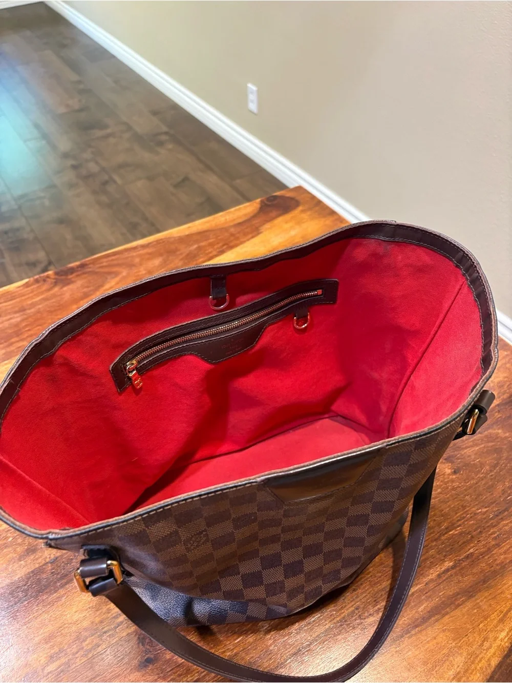 Louis Vuitton Brown Check Tote with Red Interior neverful limted edition